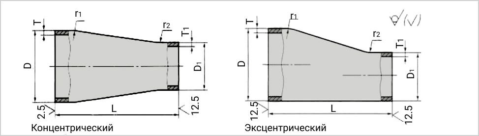 Чертеж эксцентрического и концентрического перехода