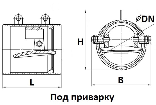 Габаритно-присоединительные размеры приварного клапана 19с47ж